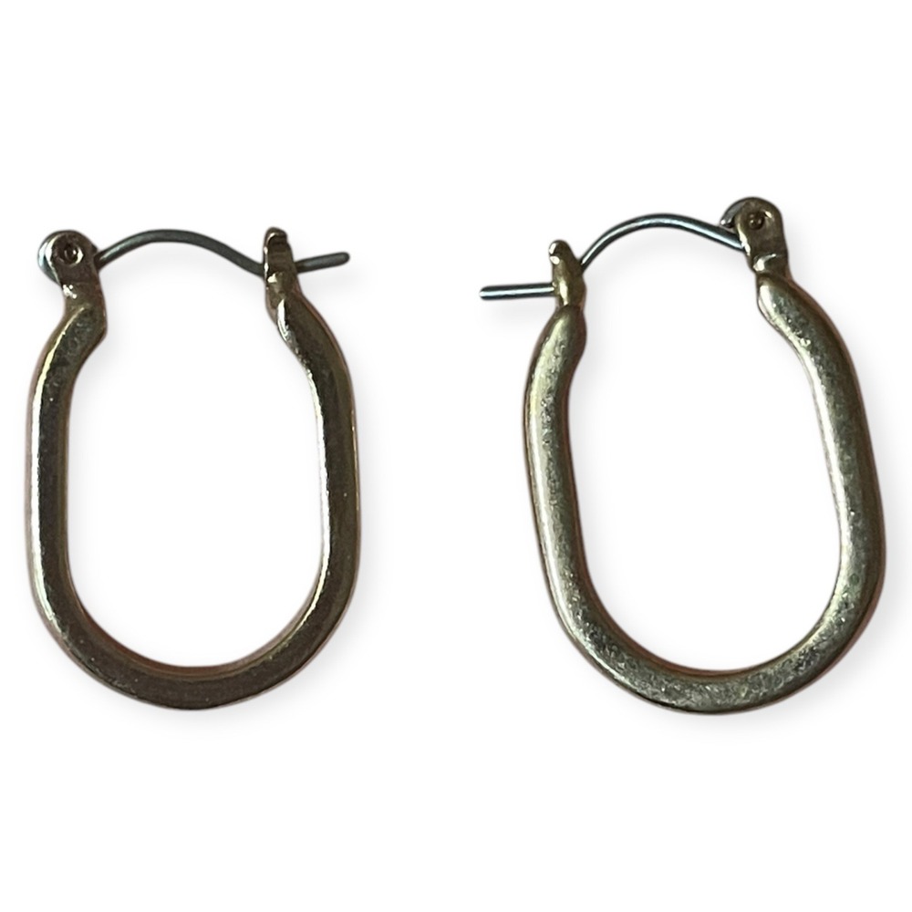 Vintage Gold Tone Oval Hoop Earrings 1" Retro Minimalist Lightweight Everyday